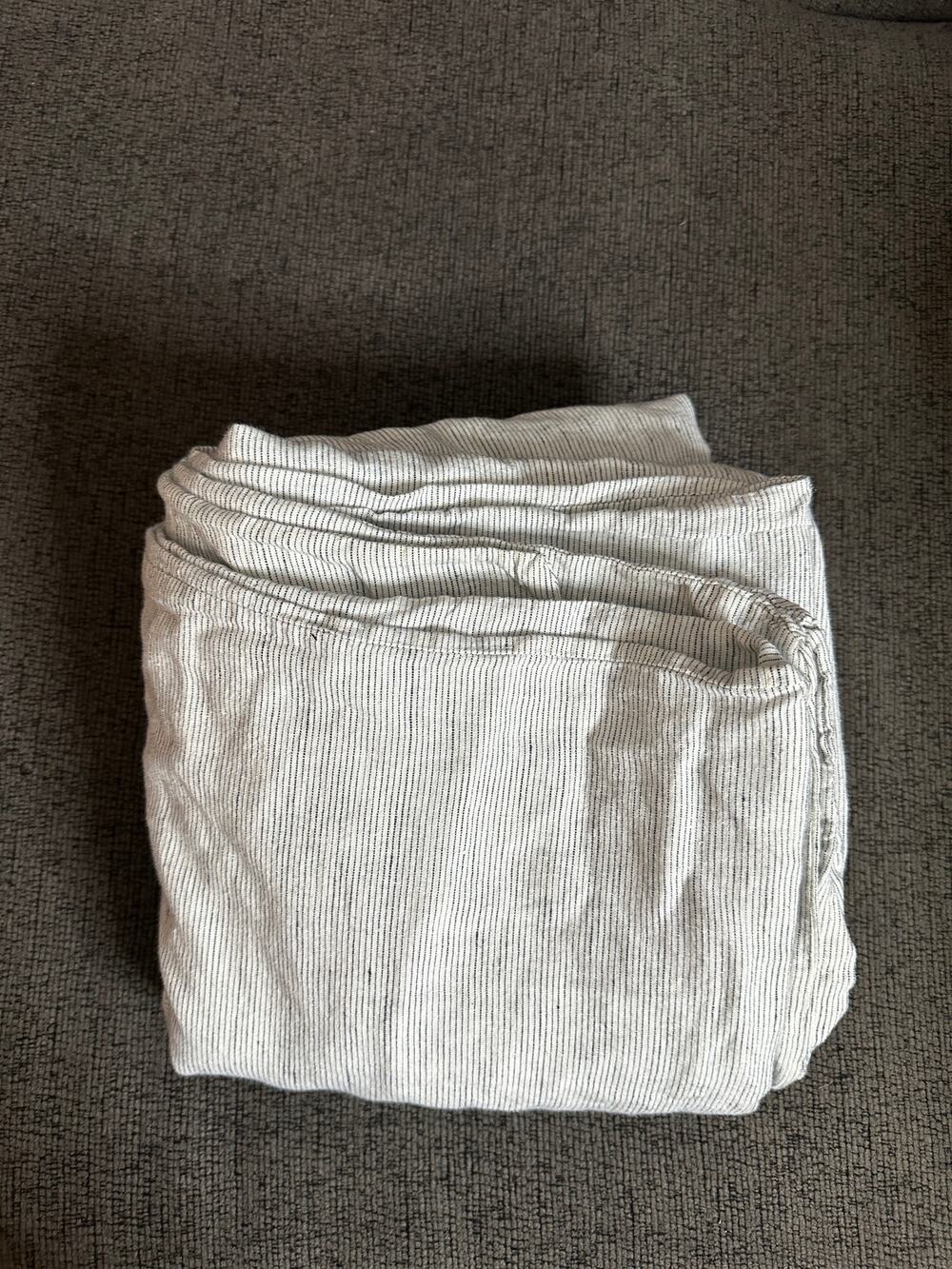 Bed Threads 100% French Flax Pinstripe Linen Duvet Cover Queen